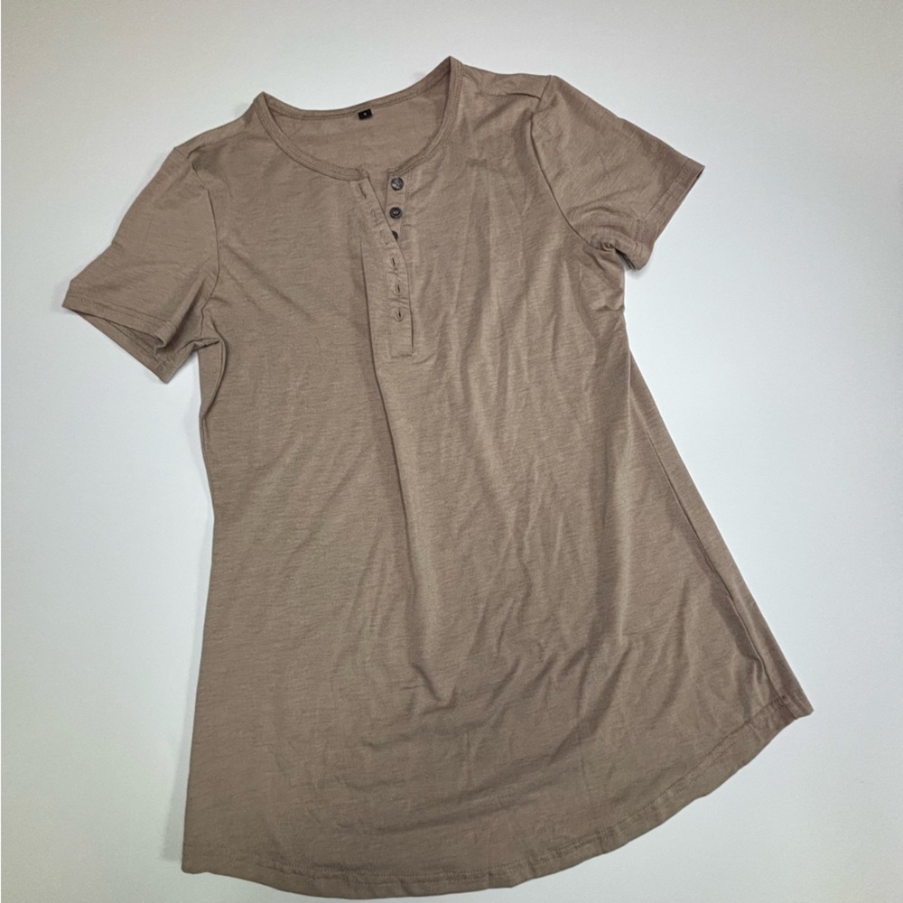 Tan Short Sleeve Henley Layering Tee